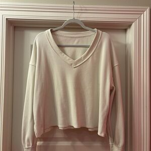 Cream V-Neck Long Sleeve Top